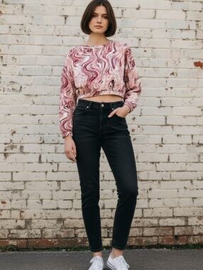 Derek Heart Pink and Burgundy Swirl Crop Top Med Butter Soft
